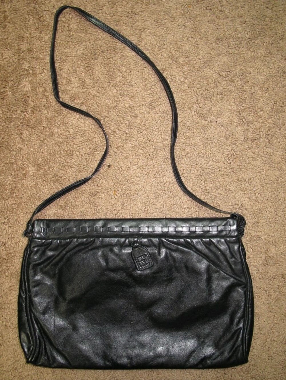 Anne Klein Calderon Handbag Black Leather Crossbody Shoulder Bag 12"X8"